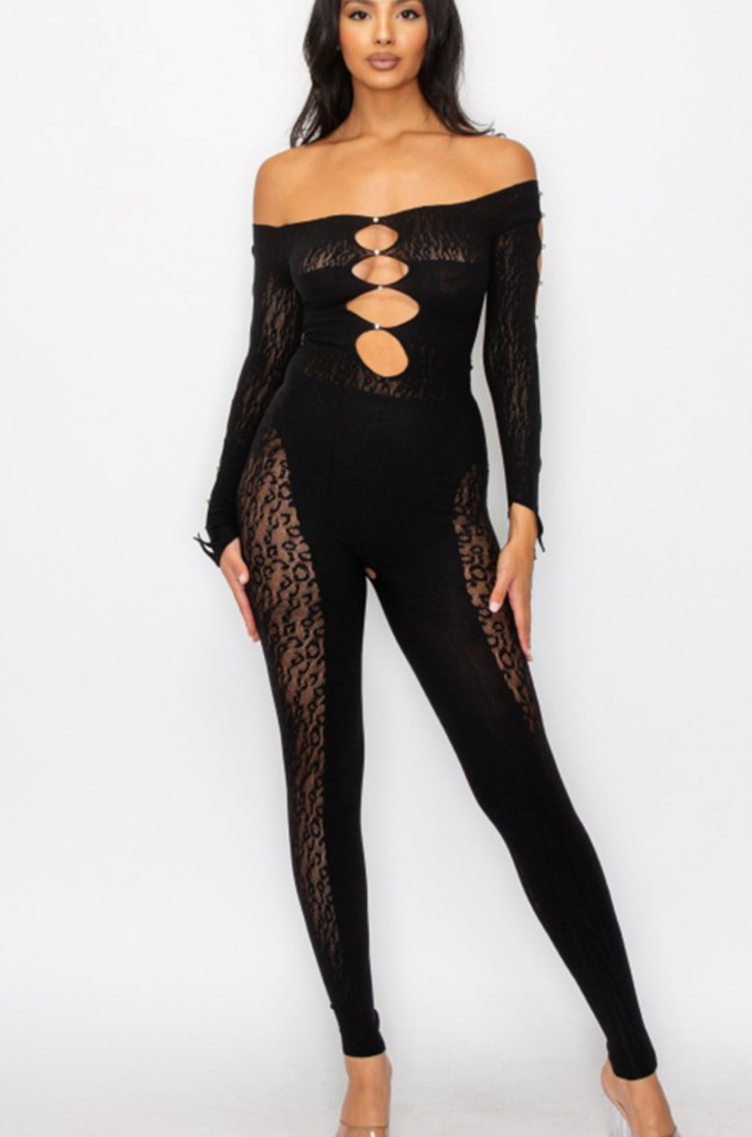 mesh long-sleeved jumpsuit- one size fits all