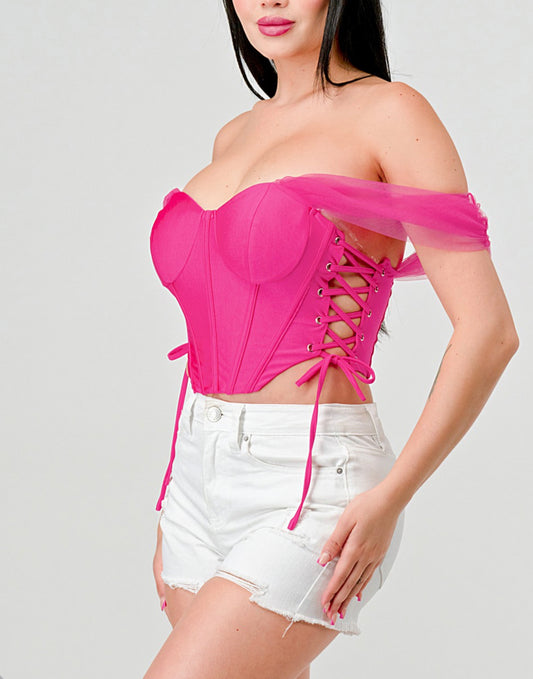 OFF THE SHOULDER SIDE LACE UP CORSET TOP