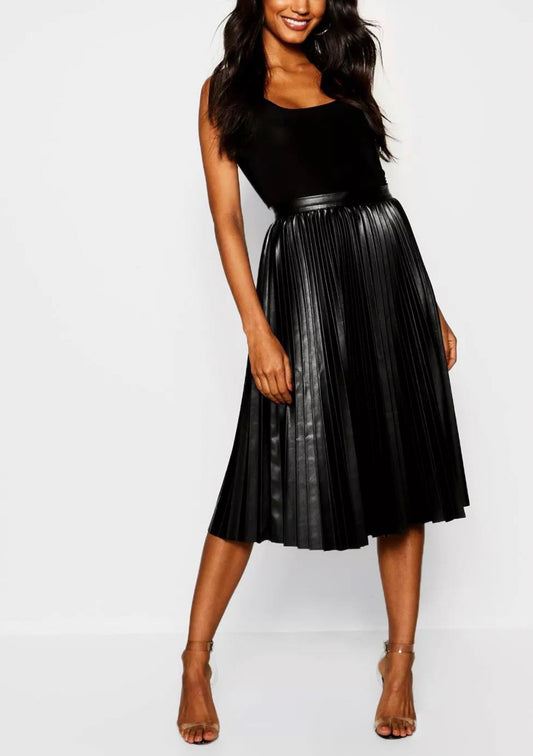 FAUX LEATHER PLEATED MIDI SKIRTS