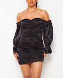 Off shoulder rushed mini dress