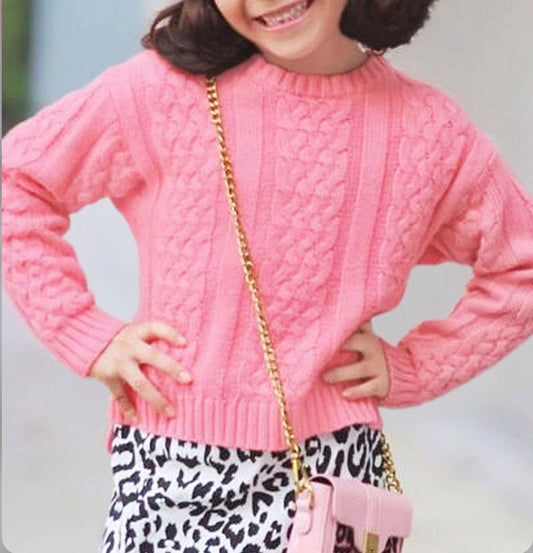 Chunky Knit Pullover Sweater - pink
