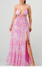 FLORAL CHIFFON DRAWSTRING FRONT TIE MAXI DRESS