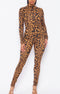 ANIMAL PRINT MOCK NECK JUMPSUIT