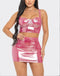 Crop Top Mini Skirt Set- pink/silver