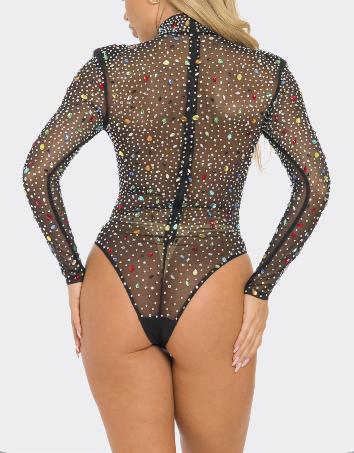 COLORFUL RHINESTONE EMBELLISHED BODYSUIT