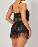 Serena Sequin Fringe Cami Crop Top & Shorts Set