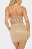 Rhinestone Feather Bodycon Mini Dress - Nude