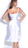 Montego White Satin Side Slit Dress - women Birthday dress