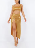 Gold Bodysuit Tie Skirt Set