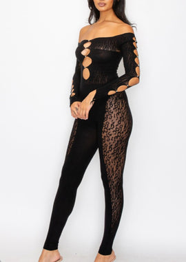 mesh long-sleeved jumpsuit- one size fits all