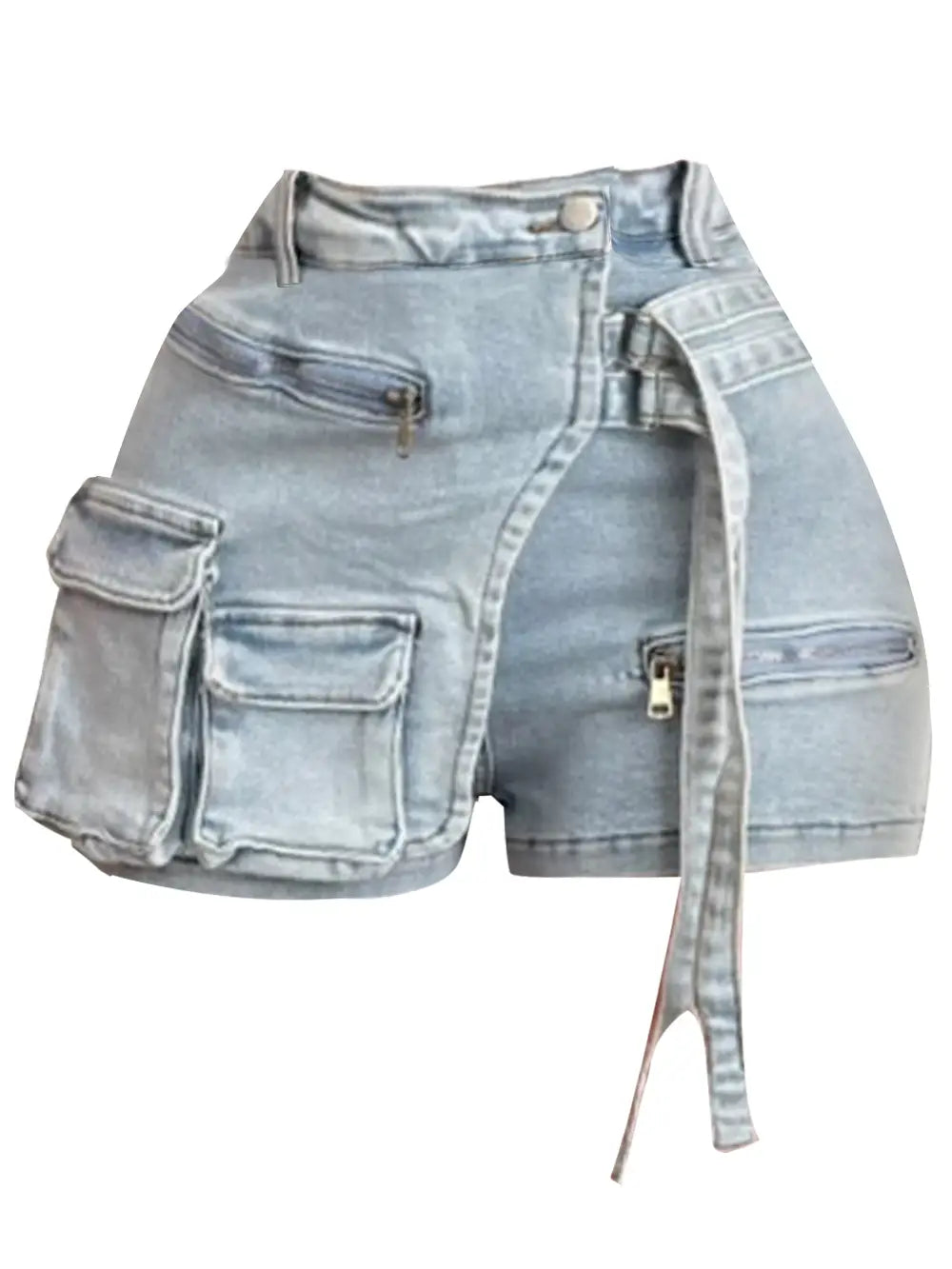 Denim High-Waisted Cargo Shorts- Stretchy