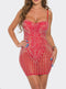 RHINESTONE MESH SLEEVELESS BODYCON DRESS- RED