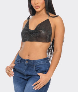 SPARKLY RHINESTONE HALTER NECK CROP TOP. One size fits all