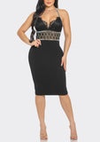 JEWEL STUDDED LACE BODYCON MIDI DRESS