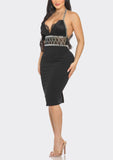 JEWEL STUDDED LACE BODYCON MIDI DRESS