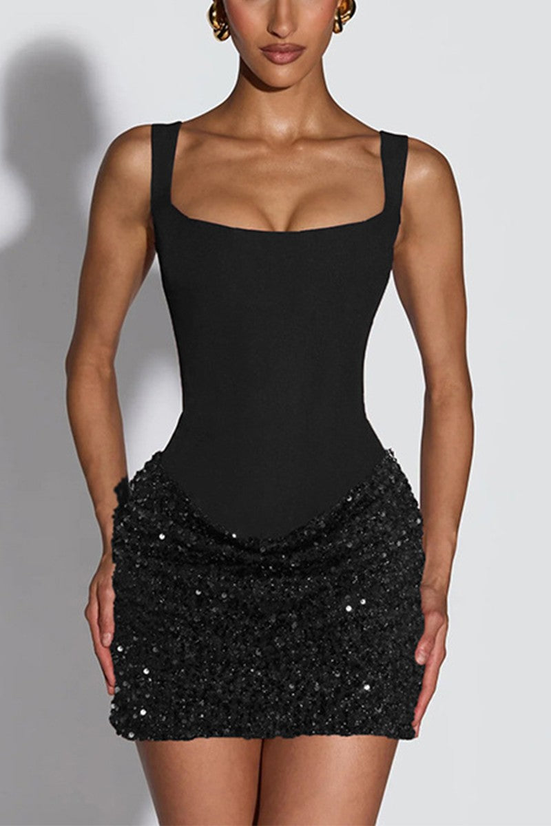 Sequins Panel Bodycon Mini Dress