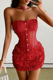 Strapless Corset Top & Floral Mini Skirt Set