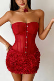 Strapless Corset Top & Floral Mini Skirt Set