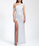 White Mesh Rhinestone Embellished High Slit