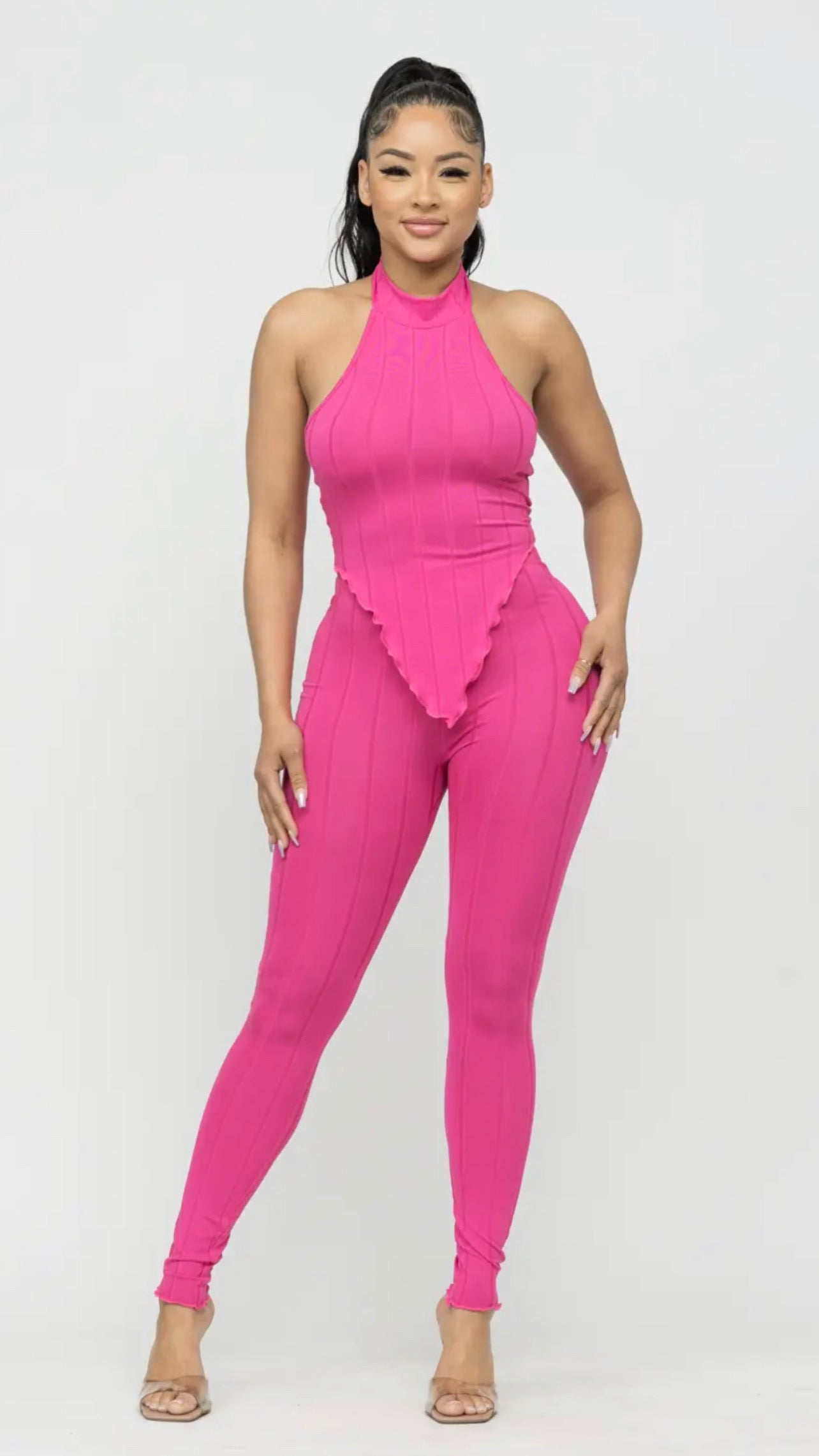 Wavy Merrow Open Back Halter Top And Leggings Set