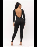 Front Laser Cut Open Back Long Sleeve Jumpsuit