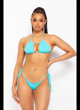 Women’s Rhinestone Two Piece Bikini Set - Aqua