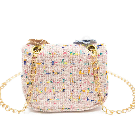 Mini Tweed Pearly Florals Crossbody - PINK
