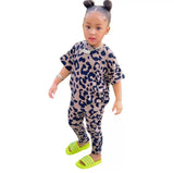 Leopard Printed Girls Short Sleeve Suit Set