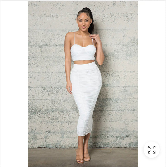 Two piece White Set- Skirt and Crop top
