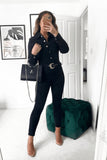 Women’s Black Long Sleeve Denim Jumpsuit