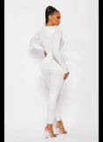 Women’s White Long Sleeve Double Layer Basic Solid Jumpsuit