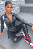 Women Leather Black Jumpsuit