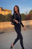 Women’s Black Long Sleeve Denim Jumpsuit