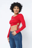 Rib Open Side Tie SAVAGE Rhinestone Crop Top