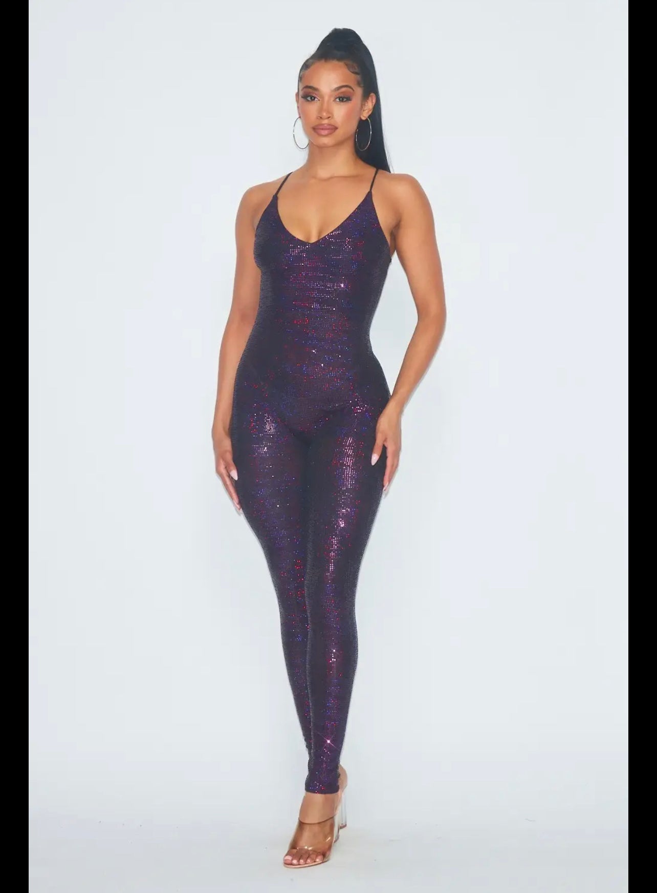 Women’s Sparkly Metallic Scoop Neck Jumpsuit