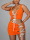 LACE UP DETAIL CROP TOP AND SKIRT SET - Orange