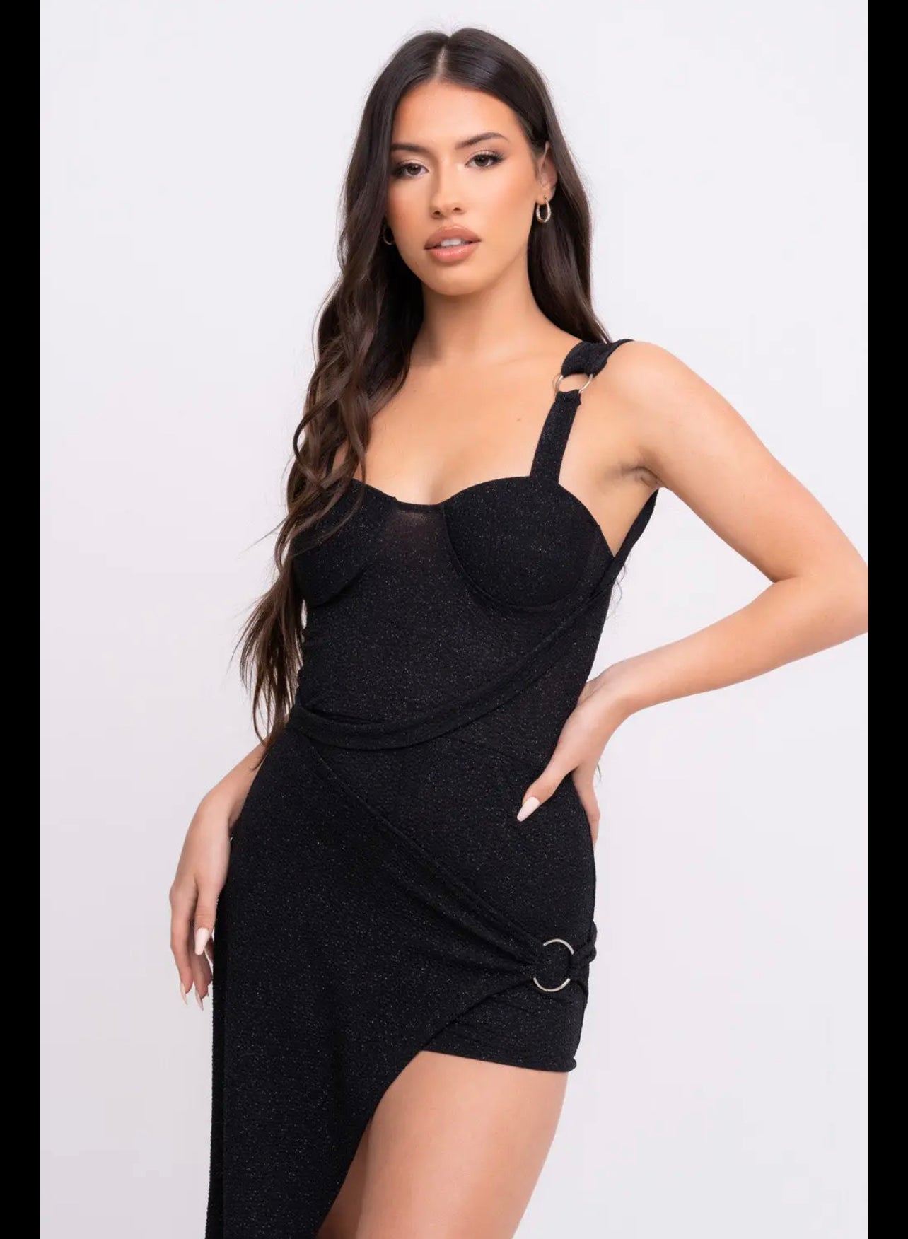 Women’s Beauty Mode Black Sparkle Glitter Skort Slinky Stretch Maxi Dress