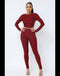 Honeycomb Open Back Tie Top and Leggings Set- Wine