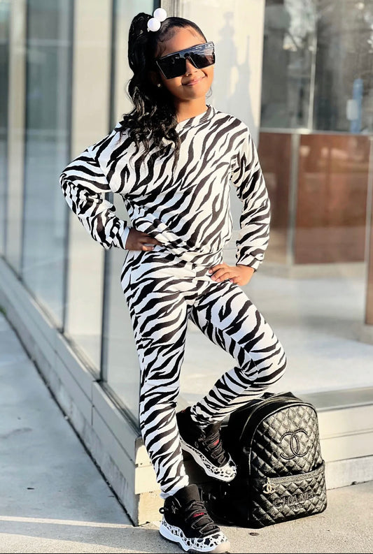 Girls Casual Zebra Long Sleeve Loose Suit set