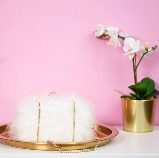 CLOSE OUT! Fancy Furry Boa Feather Evening Clutch