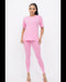 Round Neck Basic T-Shirts Top and Leggings Set. Pink / white / Green