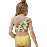 Children's Split Swimsuit Fashion Slanted Shoulder Strap Print Bikini