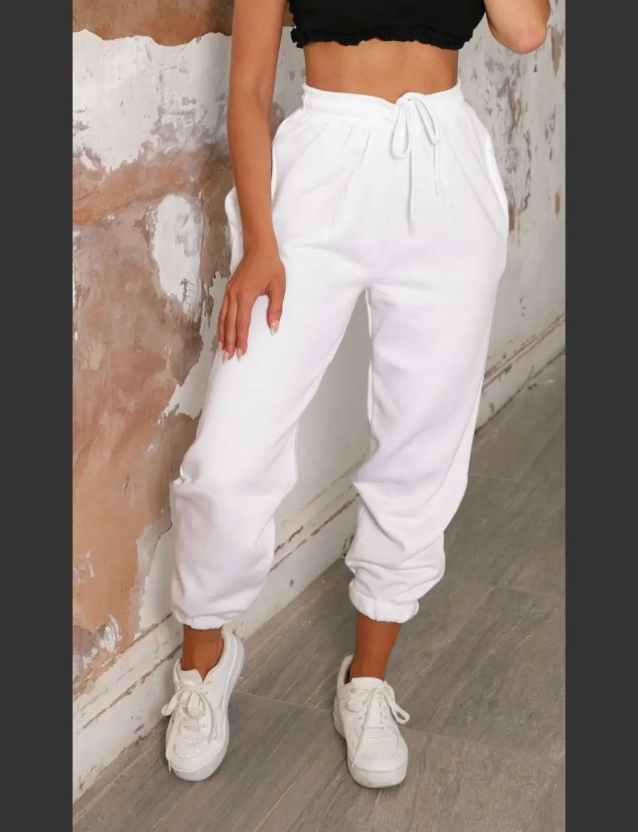 Women White Cuffed Joggers