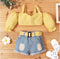 Yellow Sleeve Crop Top + Belt Ripped Denim Shorts Set