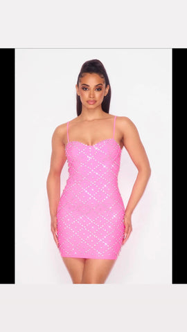 Women’s Pink  Rhinestone Bustier Dress
