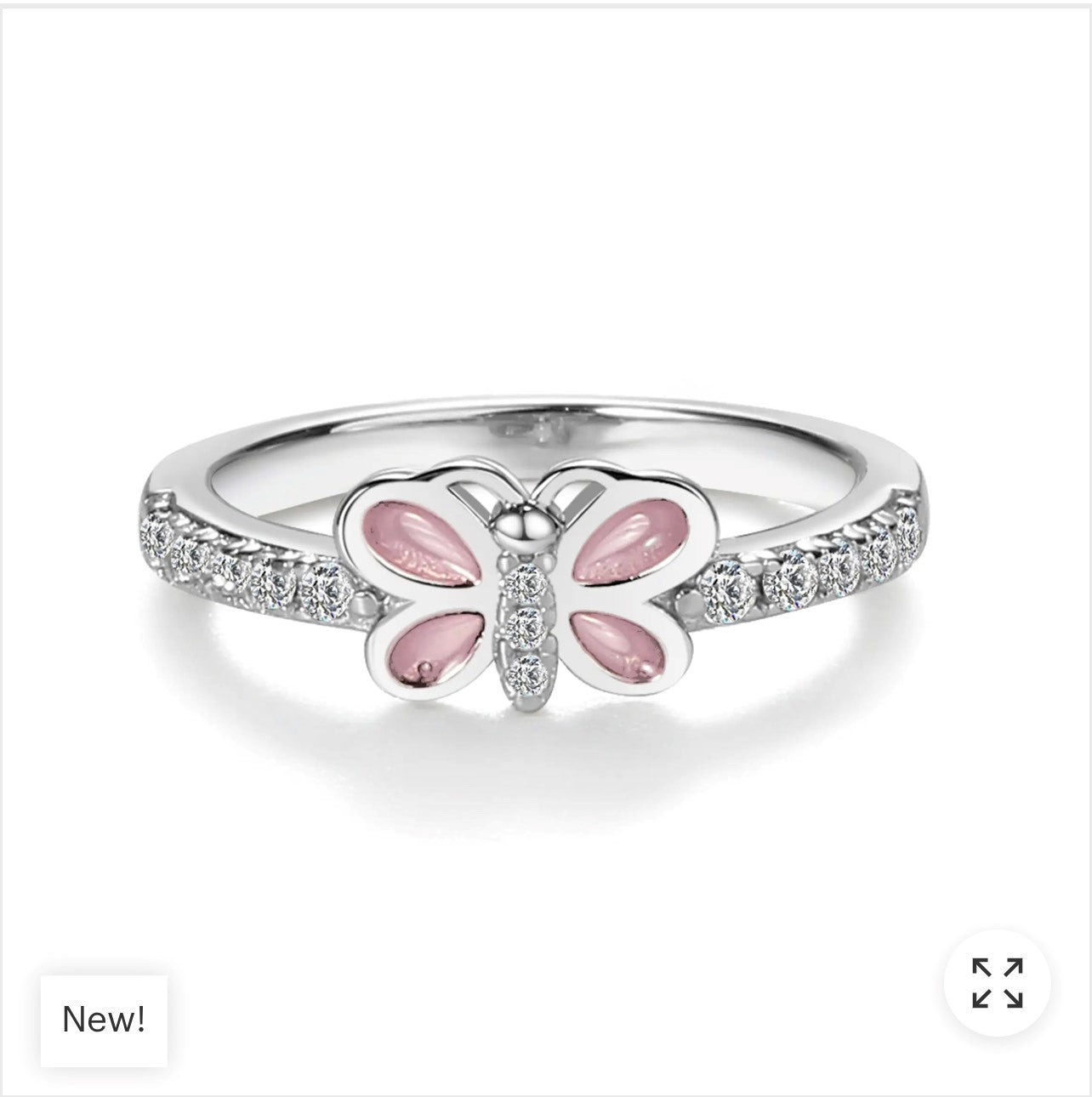 Girls Sterling Silver Pink Butterfly Ring