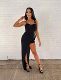 Women’s Beauty Mode Black Sparkle Glitter Skort Slinky Stretch Maxi Dress