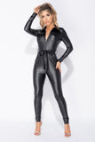 Women Leather Black Jumpsuit