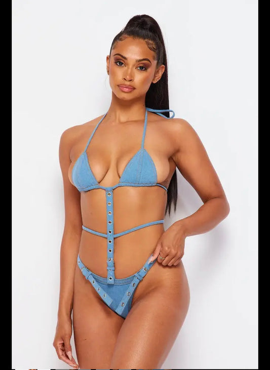 Women’s Denim One Piece Buckle Detail Bikini