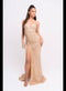 Magestic Premium Gold Holographic Strappy Ruched Drawstring Slit Plunge Sequin Maxi Dress